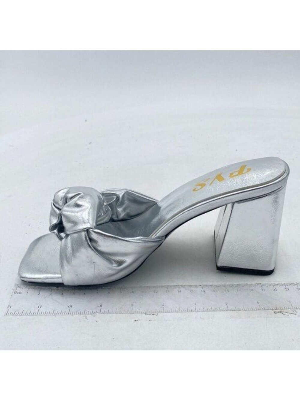 FYS Women Fashion Chunky Block Heeled Slip On Mules Square Open Toe Metallic
